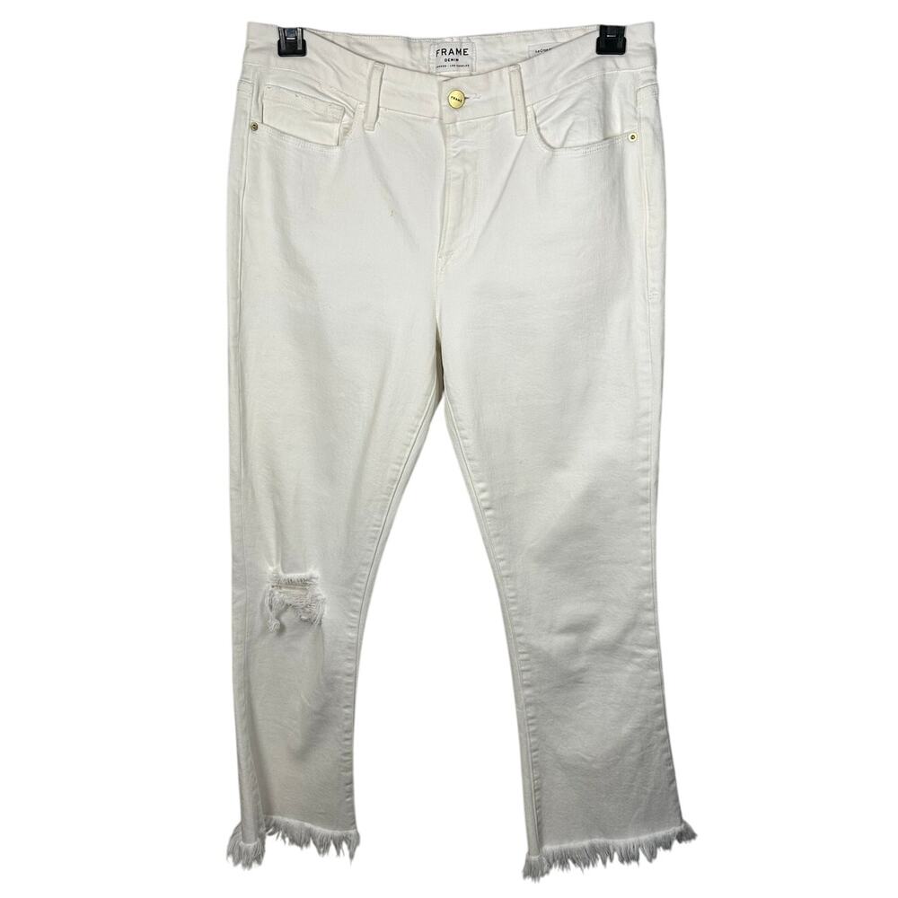FRAME Denim Le Crop Mini Boot White Jeans Women's 30